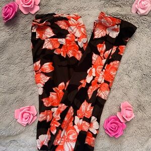LuLaRoe Black and Orange Floral Tall & Curvy Leggings